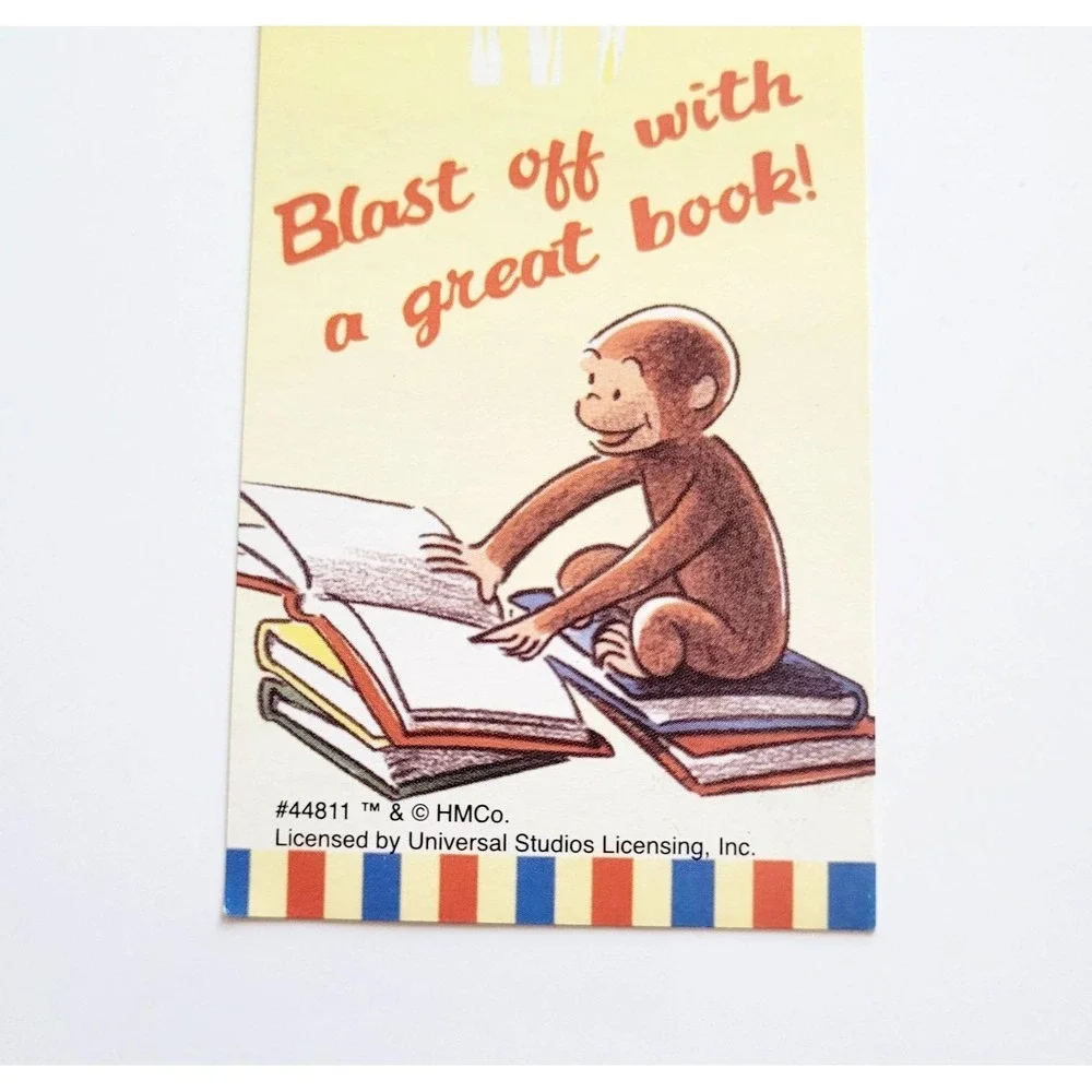 Vintage 90s Curious George Bookmark paperboard- Rocket Books 1990s, HMCo. #44811